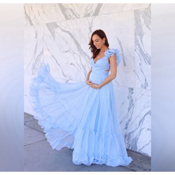 Mac Duggal 67911 Lace-Up Open-Back Formal Dress Powder Blue Size 8 NWT - Picture 7 of 15